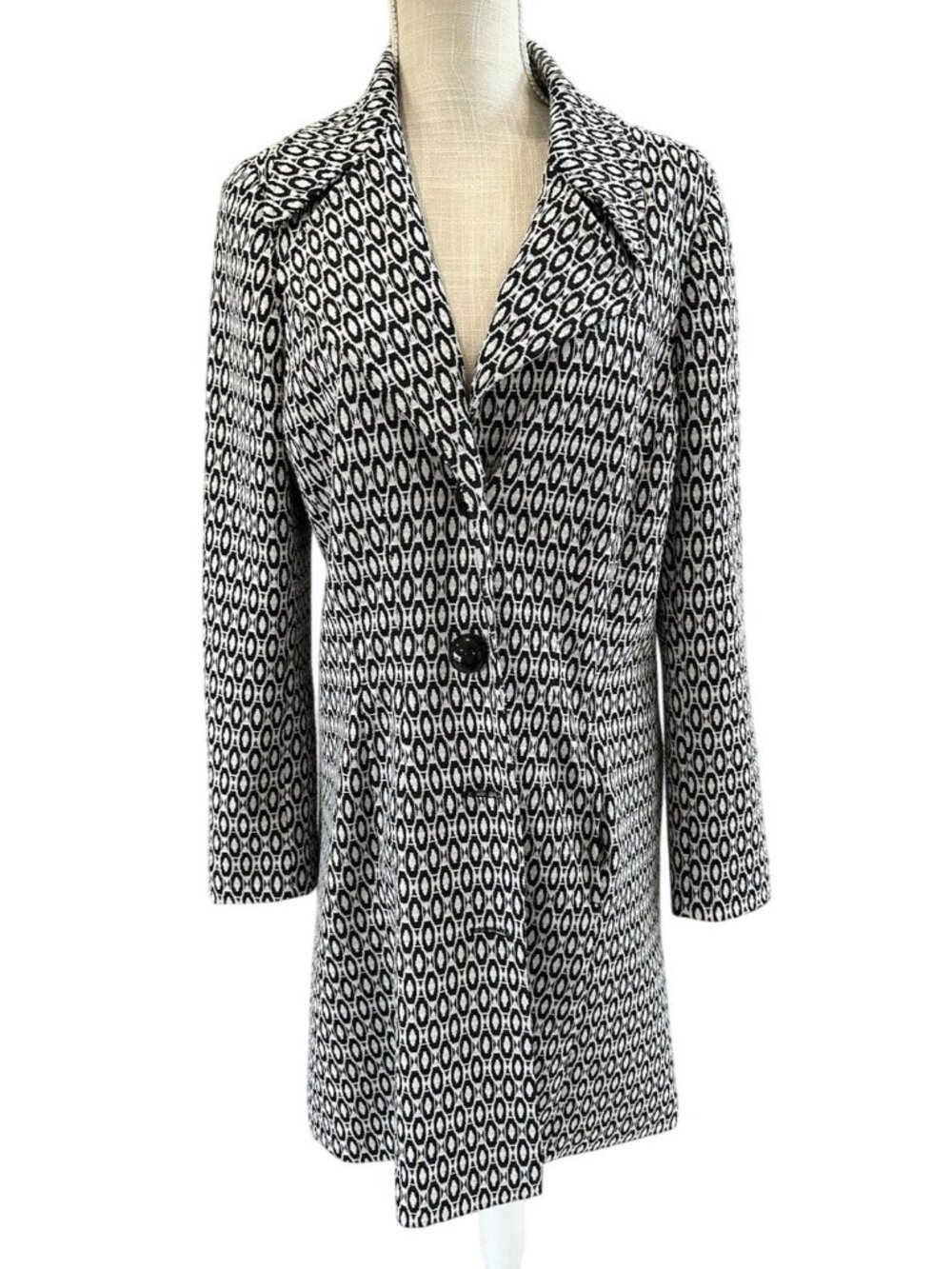 Carole Little Womens Geometric Print Black & White Button-Front Jacket Size M